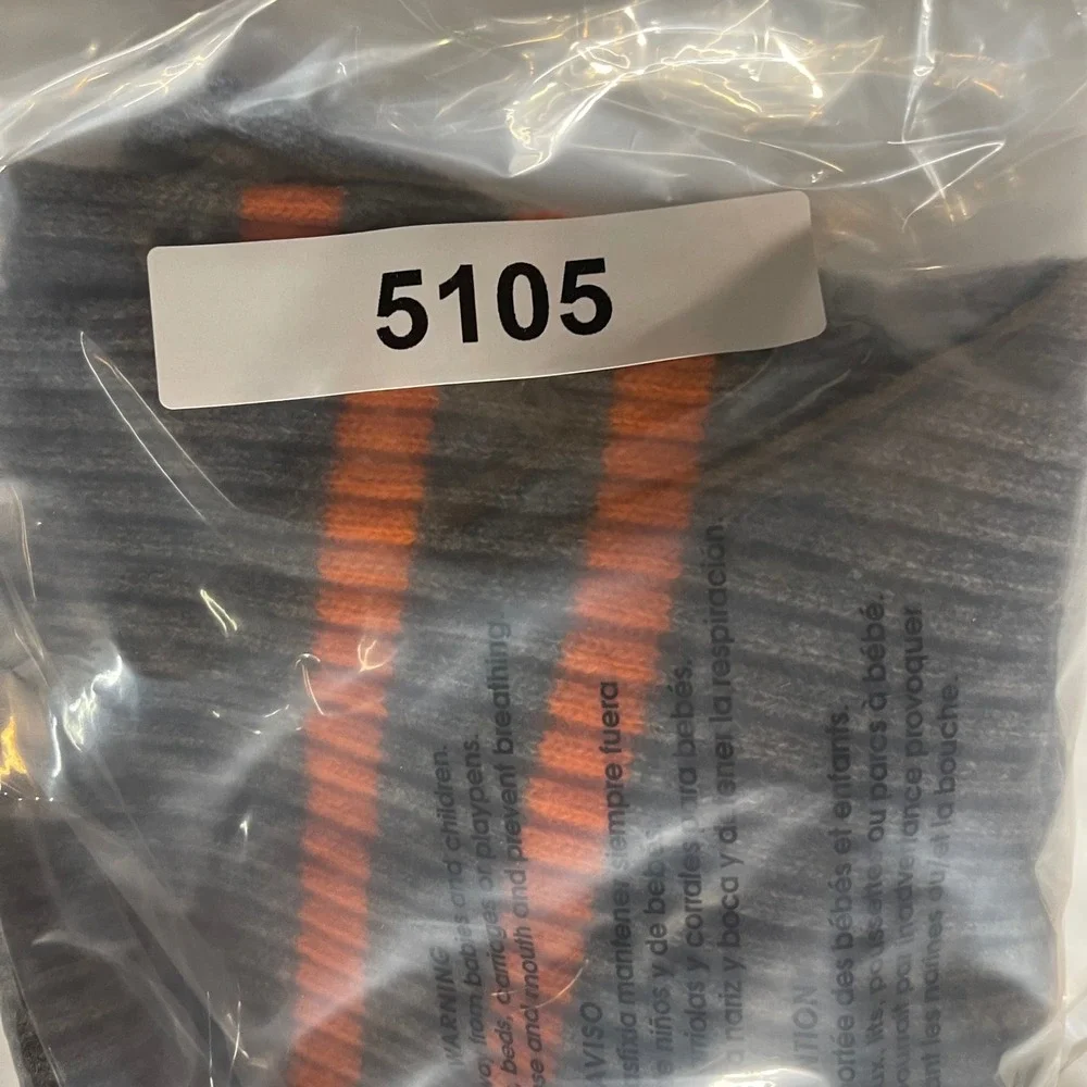 Polo Ralph Lauren Scarf Lambswool Ribbed Knit Striped Grey Orange Pony Logo